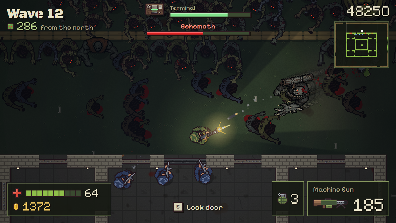 Holding the north door at wave 12, with the full HUD